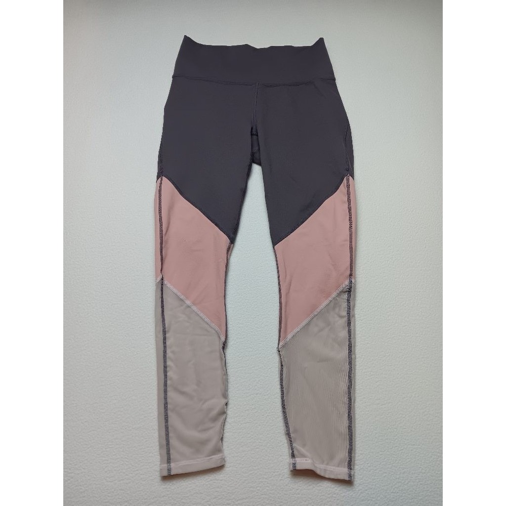 Fabletics PowerHold High Waist Leggings Colorblock Gray Pink Mesh Approx S See